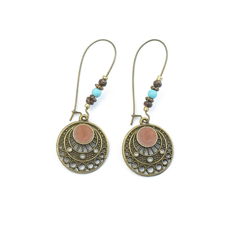 Alloy earrings openwork leaf turquoise earrings