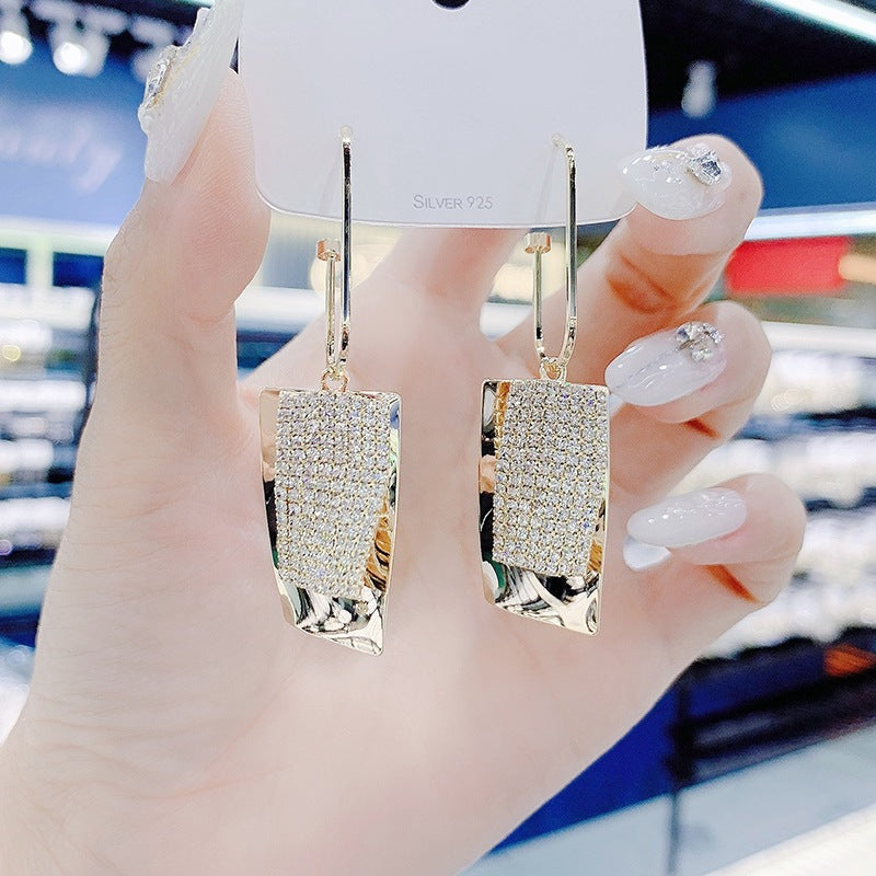 Bowknot geometric tassel long pearl rhinestone earrings