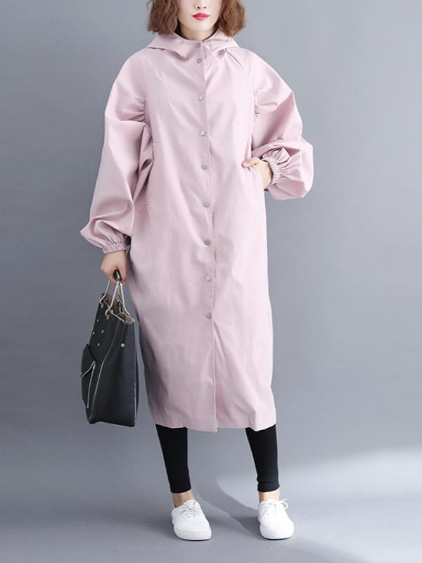 LOOSE PUFF SLEEVE HOODED LONG OUTWEAR