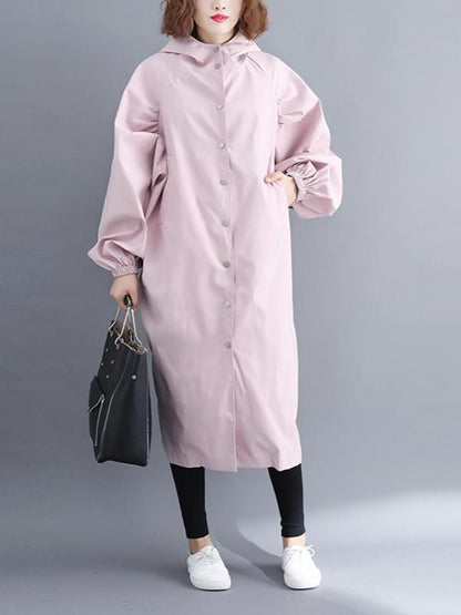LOOSE PUFF SLEEVE HOODED LONG OUTWEAR
