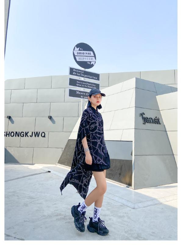 Printed High-Low Lapel Blouse