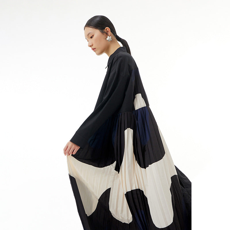 Oversized women's colorful floral pleated skirt with loose and thin temperament