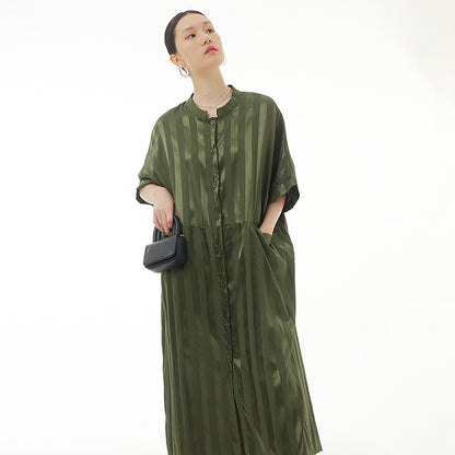 Summer plus size women's glossy vertical striped dress fashion loose slim dress
