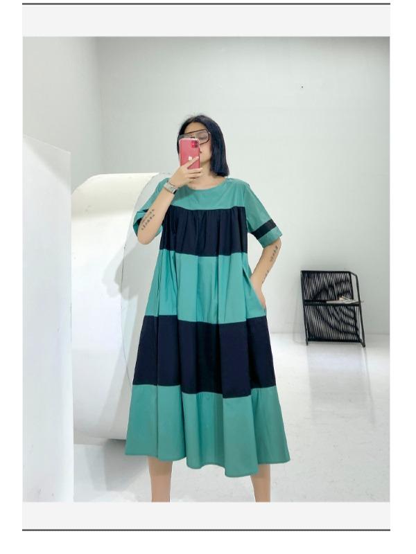 Plus Size Wide Stripes A-Line Midi Dress