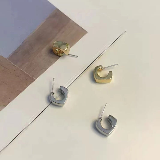 S925 silver pin simple metal cropped geometric earrings