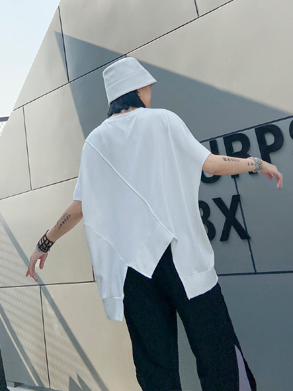 ASYMMETRIC SPLIT-JOINT ROUND-NECK T-SHIRT