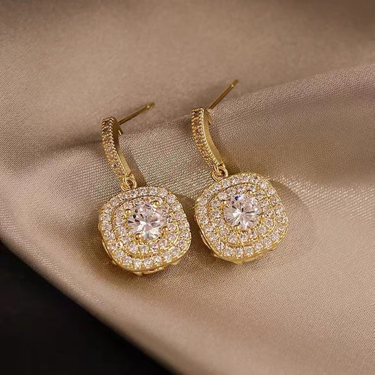 S925 silver needle square full diamond fashion simple earrings