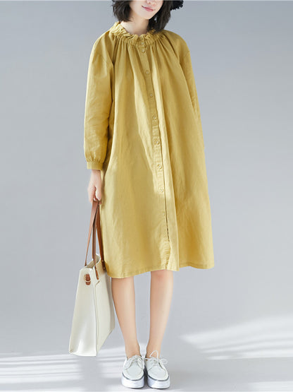 Loose Solid Special Neck Designed Shirt Dress