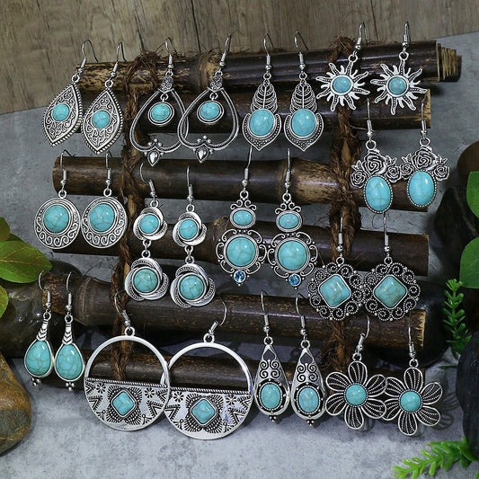Turquoise earrings with wind flowers and water drops
