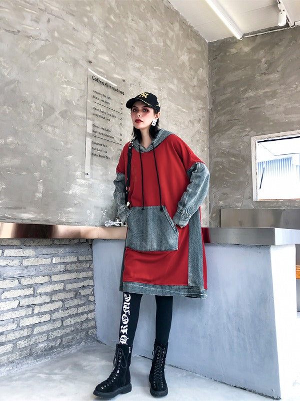 Loose Jean Splicing Hoodie