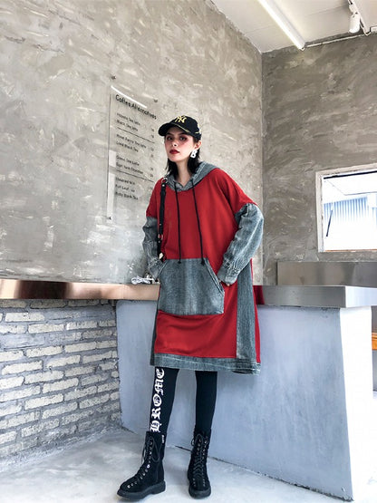 Loose Jean Splicing Hoodie