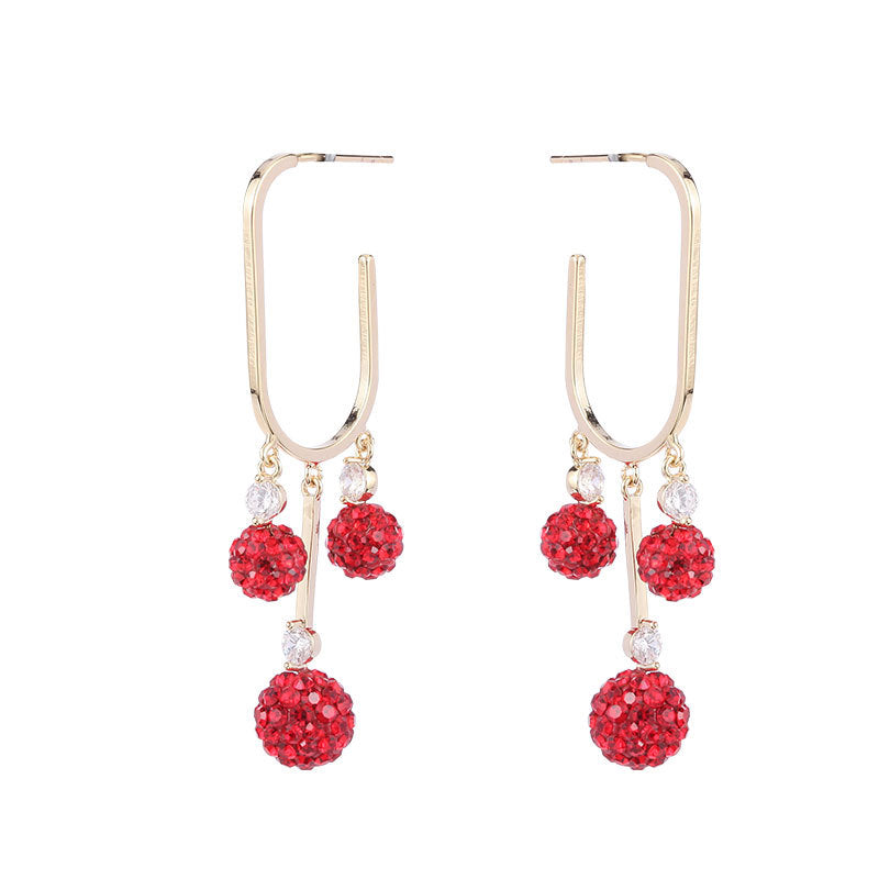 Long full diamond Ball Earrings