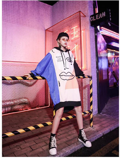 LOOSE PRINTED CONTRAST COLOR HOODIE OUTWEARS