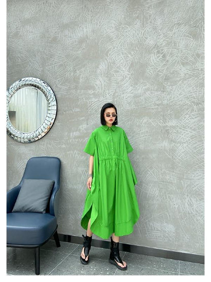 Elasticity Lapel Split-Joint Midi Dress
