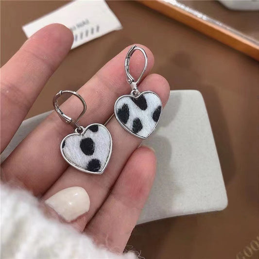 S925 Silver Needle Cow Dot Love Vintage Earrings