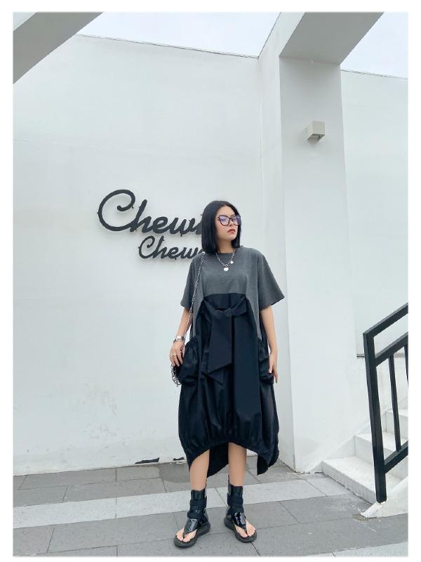 Urban Split-Joint Round-Neck Short Sleeve Long Dress