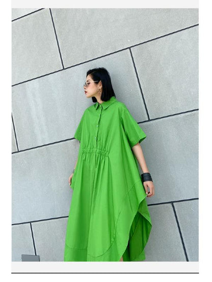 Elasticity Lapel Split-Joint Midi Dress