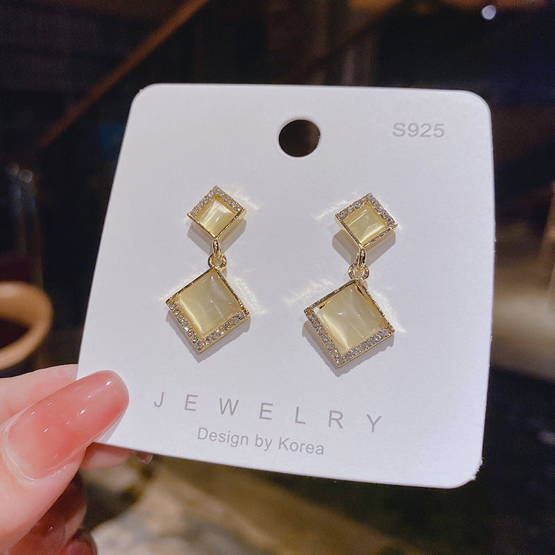 Wholesale s925 silver needle online celebrity opal square earrings