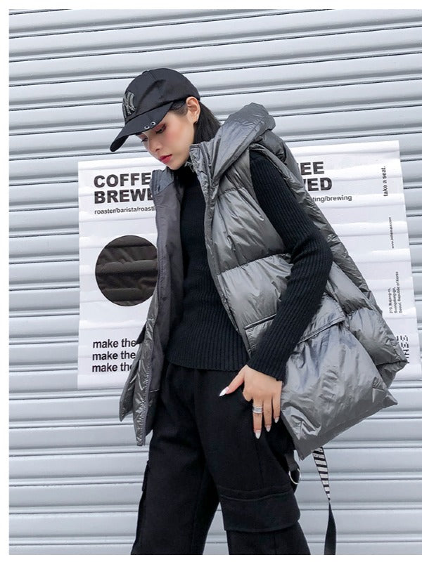 THICK HOODED SHORT VEST COAT