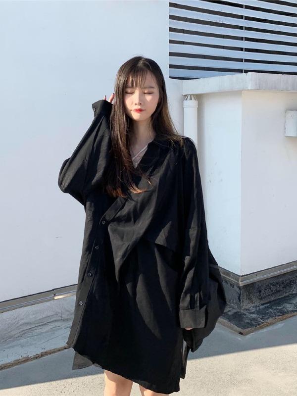 Original Solid Irregularity Shirt Dress