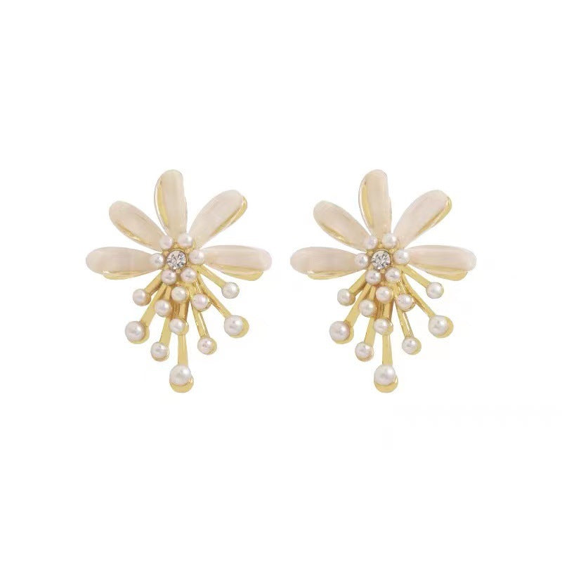 S925 Silver Needle Flower Pearl Earrings
