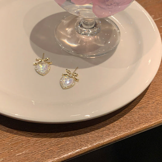 S925 silver needle Korean bow love earrings