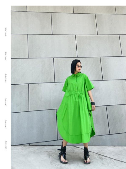 Elasticity Lapel Split-Joint Midi Dress