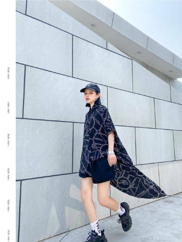 Printed High-Low Lapel Blouse