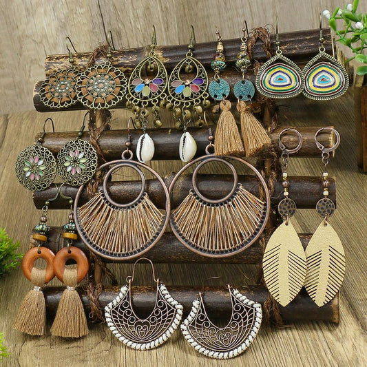Ethnic fringed shell long earrings