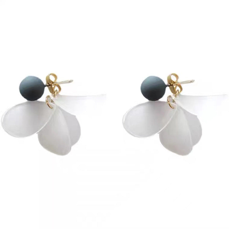 S925 silver needle smog blue acrylic leaf earrings