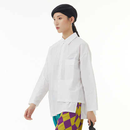 Oversized Women's Loose Slim Top Irregular Layered Design Long Sleeve Shirt