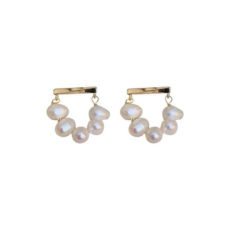 S925 silver needle slotted pearl fashion earrings