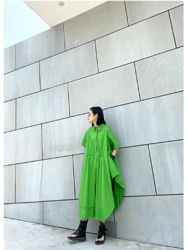 Elasticity Lapel Split-Joint Midi Dress