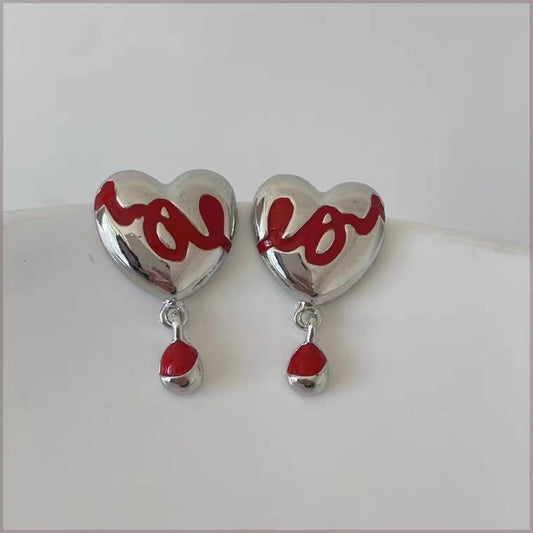 Tassel peach heart drop glaze earrings