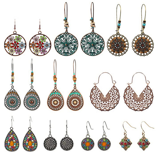 Round openwork bohemian earrings