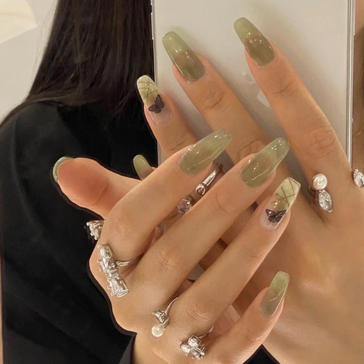 Iced Matcha Green Butterfly PRESS ON NAILS