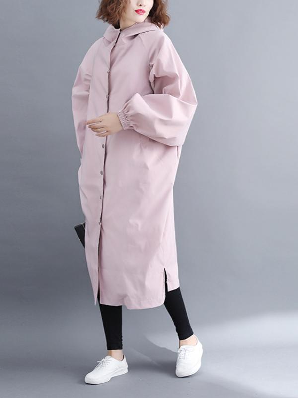 LOOSE PUFF SLEEVE HOODED LONG OUTWEAR