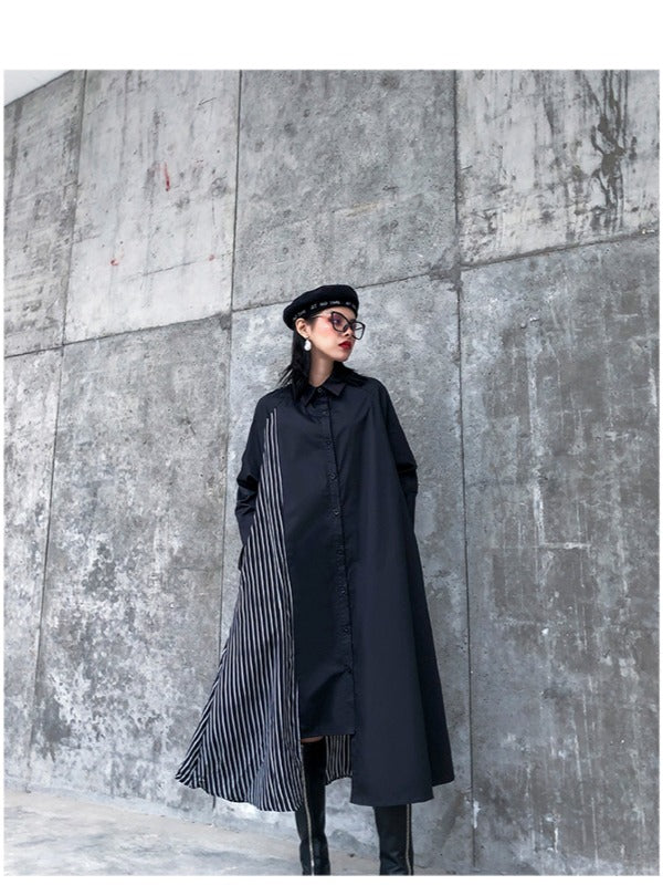 Vintage Striped Splicing Cropped Loose A-Line Dress