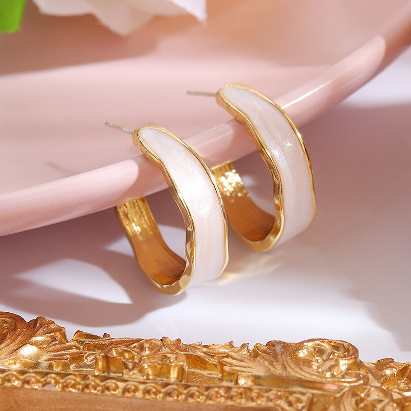 S925 silver pin C-type minimalist geometric semicircle earrings