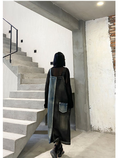 Contrast Color Splicing Sleeveless Jean Dress