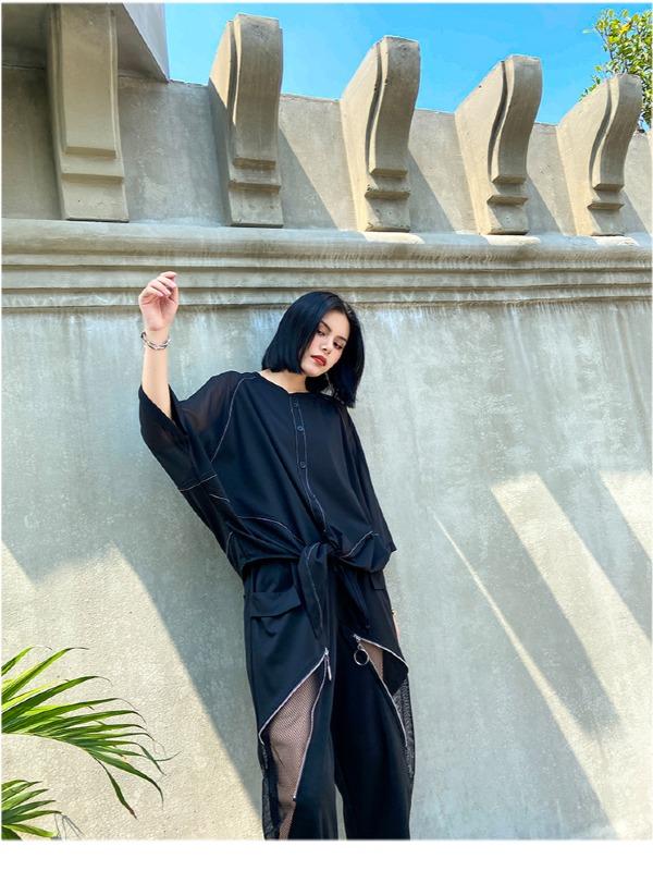 Plus Size Loose Chiffon Solid Split-Joint Blouse