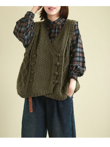 Vintage Loose Button Cropped V-Neck Vest