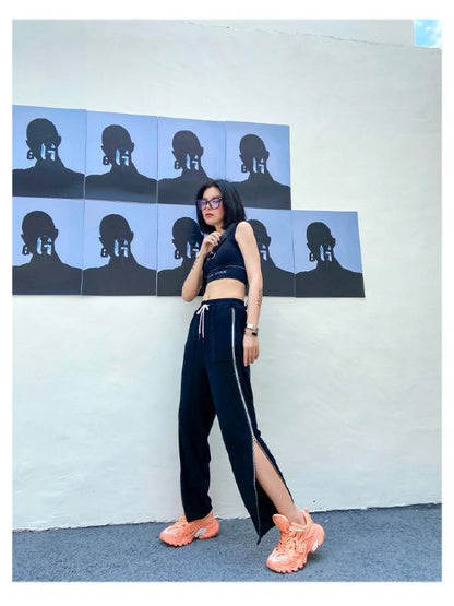 Plus Size Loose Lac-Up Zipper Sports Pants