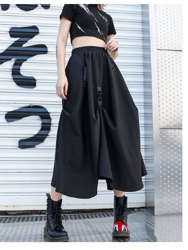 BLACK LOOSE EMPIRE A-LINE SKIRT