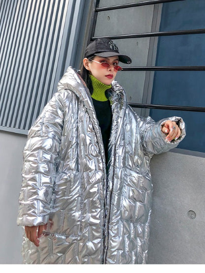 LOOSE HOODED PADDED LONG COAT