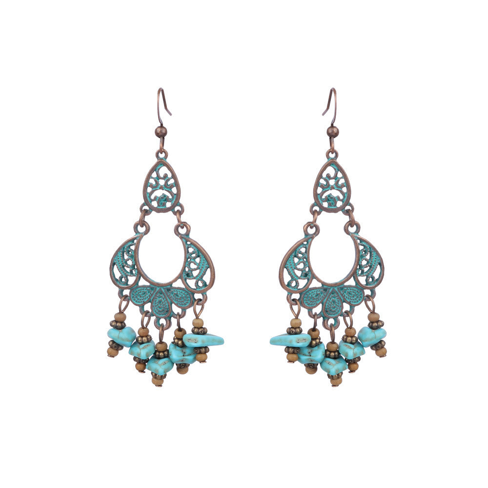 Retro earrings geometric turquoise tassel earrings