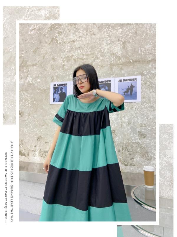 Plus Size Wide Stripes A-Line Midi Dress