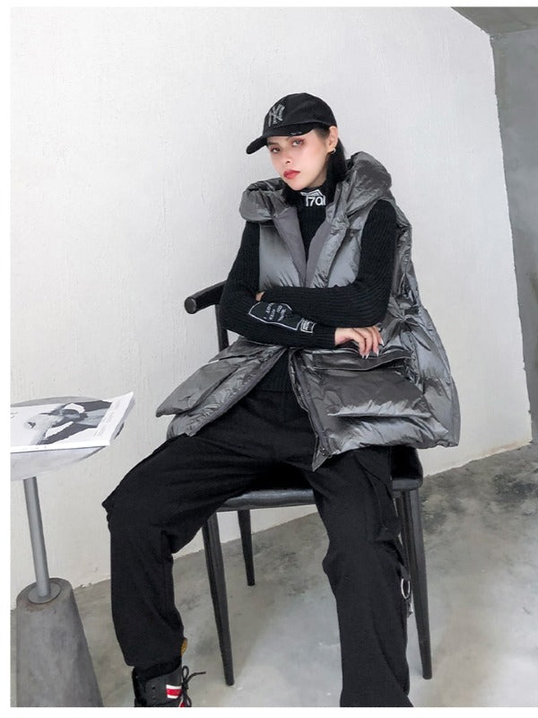 THICK HOODED SHORT VEST COAT