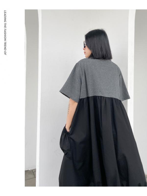 Urban Split-Joint Round-Neck Short Sleeve Long Dress