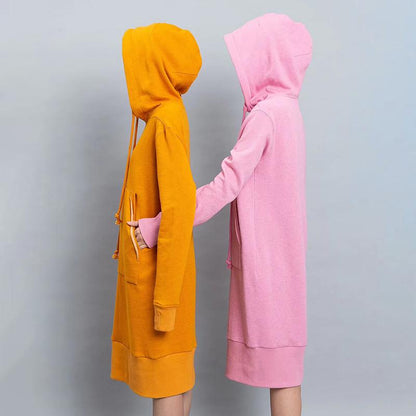 Hoodie Drawstring Winter Long Sleeve Midi Dress